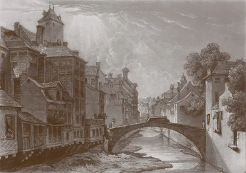 Gravur der Brücke des Baches in Lüttich